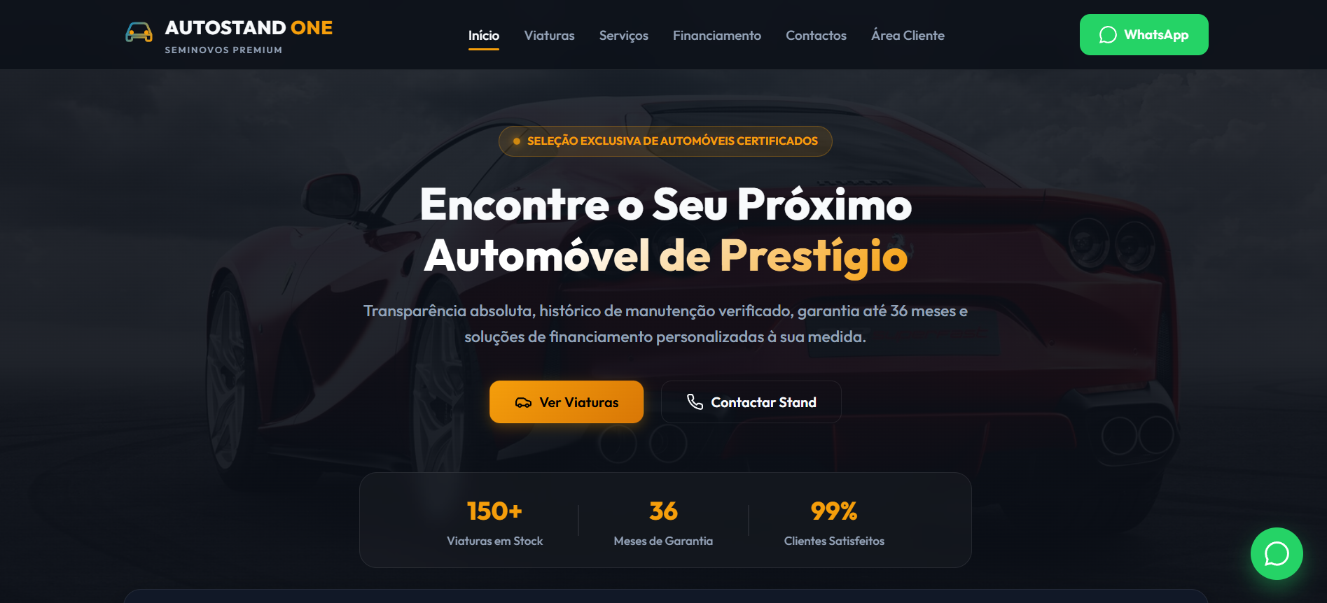 Stand One - Website de automóveis e viaturas de prestígio desenvolvido pela CRIASITE